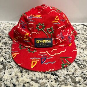 Oshkosh Vintage Hat Red Retro Tropical Waves Nautical Print Cap Boys 90s Usa